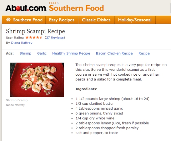 Recipe from About.com Shrimp Scampi